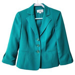 Le Suit Womens Single-Breasted Blazer Jacket 3/4 Sleeve Green Size 6